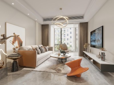 现代轻奢客餐厅3D模型下载